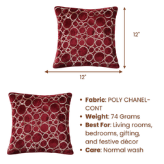 Machine-Crafted Dark Maroon Cushion Cover – 12"x12" | Circular Embroidered Design | Premium Poly Channel Fabric