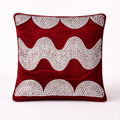 Hand-Crafted Cushion Cover – Maroon Silver | 12"x12" | Poly Chenille-Cotton | Royal Festive Accent