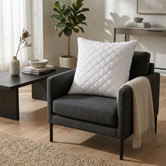 Hand Crafted Cushion Cover – White | 16"x16" | Poly Cotton | Diamond Quilted Stud Design