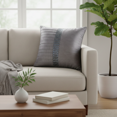 Hand Crafted Cushion Cover – Grey | 16"x16" | Poly Cotton | Pleated Panel Design