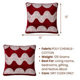 Hand-Crafted Cushion Cover – Maroon Silver | 12"x12" | Poly Chenille-Cotton | Royal Festive Accent