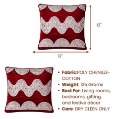 Hand-Crafted Cushion Cover – Maroon Silver | 12"x12" | Poly Chenille-Cotton | Royal Festive Accent