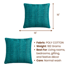 Fabric Crafted Cushion Cover – Turquoise | 16"x16" | Poly Cotton | Premium Textured Design