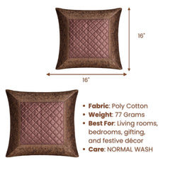Fabric Crafted Cushion Cover – Brown | 16"x16" | Poly Cotton Fabric | Premium Quilted Center with Textured Border