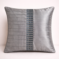 Hand Crafted Cushion Cover – Grey | 16"x16" | Poly Cotton | Pleated Panel Design
