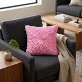 Fabric Crafted Cushion Cover – Pink | 12"x12" | Poly Cotton Foam | Circular Ruffle Design