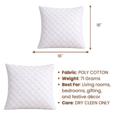 Hand Crafted Cushion Cover – White | 16"x16" | Poly Cotton | Diamond Quilted Stud Design