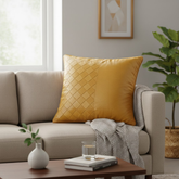 Fabric Crafted Cushion Cover – Yellow | 16"x16" | Poly Cotton | Premium Textured Design