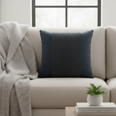 Handcrafted Black Cushion Cover – 16"x16" | Poly-Cotton Matty | Textured Stripe Panel | Premium Festive Décor