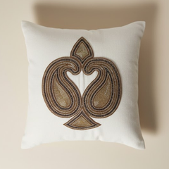 Handcrafted Cream Cushion Cover – 16"x16" | Elegant Traditional Embroidered Motif | Premium Poly Cotton