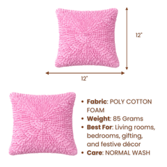 Fabric Crafted Cushion Cover – Pink | 12"x12" | Poly Cotton Foam | Circular Ruffle Design