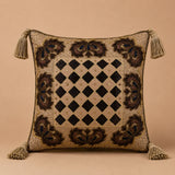 Handcrafted Cushion Cover – Brown | 16"x16" | Embroidered Diamond Pattern Decorative Cushion Cover