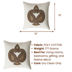 Handcrafted Cream Cushion Cover – 16"x16" | Elegant Traditional Embroidered Motif | Premium Poly Cotton