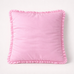 Fabric Crafted Cushion Cover – Pink | 12"x12" | Poly Cotton Foam | Circular Ruffle Design