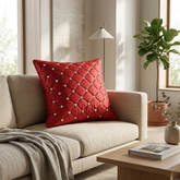 Hand Crafted Cushion Cover – Maroon | 16"x16" | Poly Cotton | Diamond Button Tufted Design