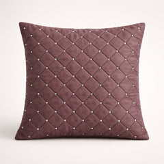 Hand Crafted Cushion Cover – Brown | 16"x16" | Poly Cotton | Diamond Quilted Stud Design