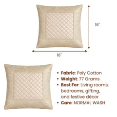 Fabric Crafted Cushion Cover – Cream | 16"x16" | Poly Cotton Fabric | Premium Quilted Center with Elegant Textured Border