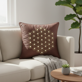 Handcrafted Brown Cushion Cover – 16"x16" | Pearl Starburst Embellished Design | Premium Poly Cotton