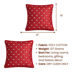 Hand Crafted Cushion Cover – Maroon | 16"x16" | Poly Cotton | Diamond Button Tufted Design