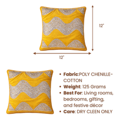 Hand-Crafted Cushion Cover – Gold Silver | 12"x12" | Poly Chenille-Cotton | Festive Glam Accent
