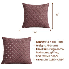 Hand Crafted Cushion Cover – Brown | 16"x16" | Poly Cotton | Diamond Quilted Stud Design