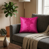 Hand Crafted Cushion Cover – Pink | 12"x12" | Poly Cotton | Embroidered Floral Design
