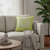 Handcrafted Green Floral Cushion Cover – 12"x12", Premium Poly Cotton