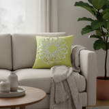 Handcrafted Green Floral Cushion Cover – 12"x12", Premium Poly Cotton