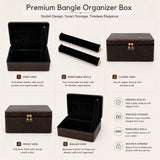 Luxury Brown Leather Bangle Storage Box – Jewellery Organizer with Removable Velvet Rolls (33.02 × 20.83 × 10.16 cm)
