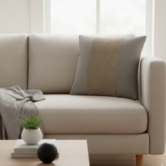 Handcrafted Khaki Cushion Cover – 16"x16" | Poly-Cotton Matty | Textured Stripe Panel | Premium Festive Décor