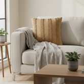 Fabric-Crafted Bronze Cushion Cover – 16"x16", Vertical Pleated Texture in Premium Poly Cotton