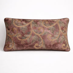 Machine Crafted Bolster Cover – Brown | 20"x8" | Poly Chenille Fabric | Embroidered Floral Design