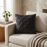 Hand Crafted Cushion Cover – Black | 12"x12" | Poly Cotton | Elegant Button Tufted Design