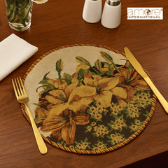 Tapestry Doily – Yellow Jacquard Woven, 12"x12"