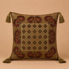 Handcrafted Cushion Cover – Burgundy | 16"x16" | Embroidered Diamond Pattern Decorative Cushion Cover