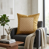 Fabric Crafted Cushion Cover – Gold | 16"x16" | Poly Cotton Fabric | Premium Quilted Center with Royal Textured Border