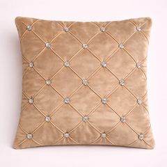 Hand Crafted Cushion Cover – Gold | 16"x16" | Poly Cotton | Diamond Button Tufted Design