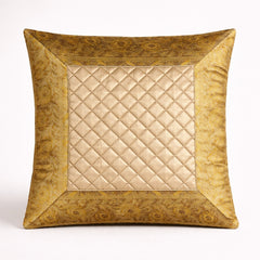Fabric Crafted Cushion Cover – Gold | 16"x16" | Poly Cotton Fabric | Premium Quilted Center with Royal Textured Border