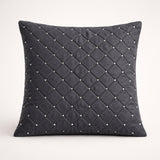 Hand Crafted Cushion Cover – Black | 16"x16" | Poly Cotton | Diamond Quilted Stud Design