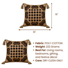 Handcrafted Cushion Cover – Burgundy | 16"x16" | Embroidered Diamond Pattern Decorative Cushion Cover