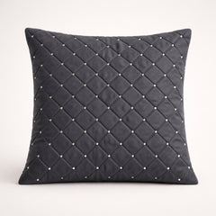 Hand Crafted Cushion Cover – Black | 16"x16" | Poly Cotton | Diamond Quilted Stud Design