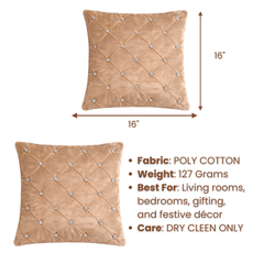 Hand Crafted Cushion Cover – Gold | 16"x16" | Poly Cotton | Diamond Button Tufted Design