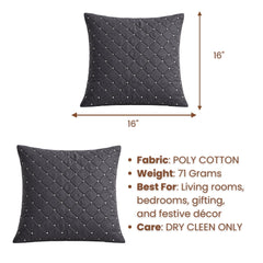 Hand Crafted Cushion Cover – Black | 16"x16" | Poly Cotton | Diamond Quilted Stud Design