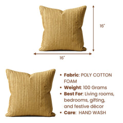 Fabric Crafted Cushion Cover – Dark Beige | 16"x16" | Poly Cotton Foam Fabric | Premium Ribbed Texture Design