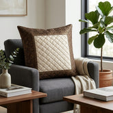 Fabric Crafted Cushion Cover – Cream Brown | 16"x16" | Poly Cotton Fabric | Quilted Center with Elegant Textured Border