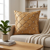 Hand Crafted Cushion Cover – Light Gold | 16"x16" | Poly Cotton | Diamond Button Tufted Design