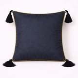 Handcrafted Black Cushion Cover – 12"x12" | Diamond Quilted Embroidery | Tassel Accents | Premium Poly Cotton