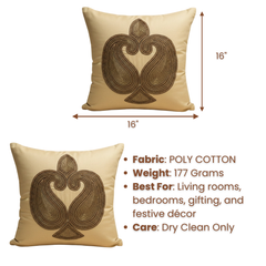 Handcrafted Gold Cushion Cover – 16"x16" | Traditional Embroidered Motif | Premium Poly Cotton