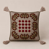 Handcrafted Cushion Cover – Beige | 12"x12" | Embroidered Diamond Pattern Decorative Cushion Cover