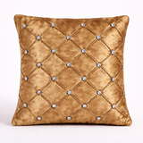 Hand Crafted Cushion Cover – Light Gold | 16"x16" | Poly Cotton | Diamond Button Tufted Design